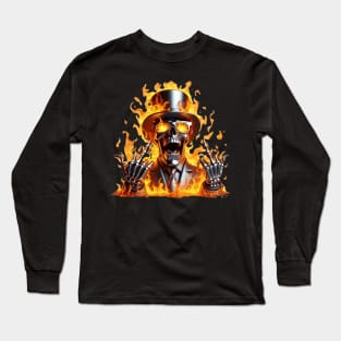 Flaming Flipping Skull Long Sleeve T-Shirt